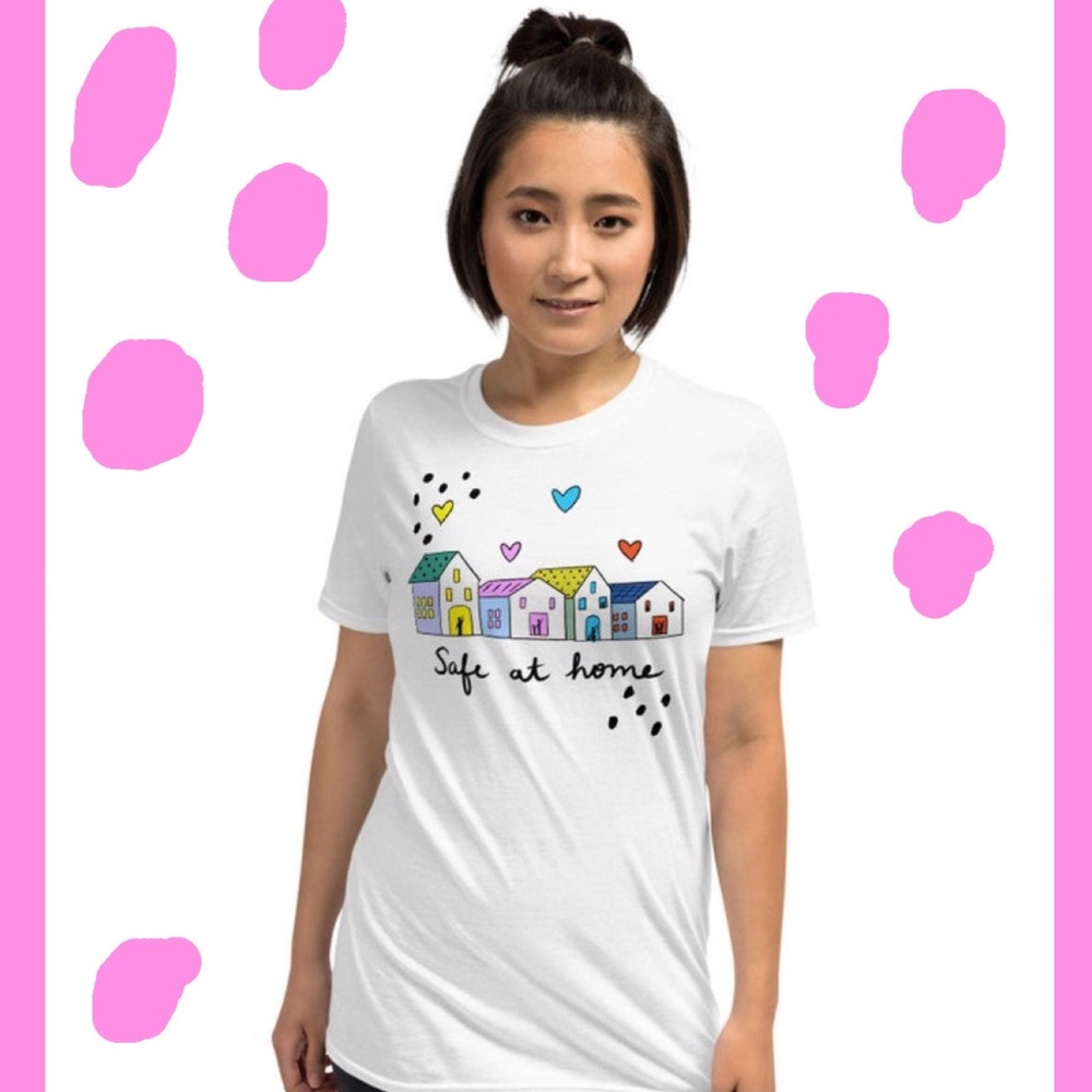Safe at home quarantine folk art house tshirt